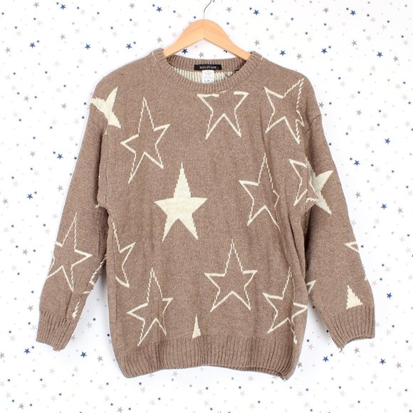 Sweaters - Star Pattern Knit Pullover Sweater Taupe